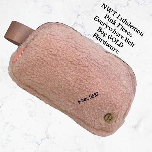 NWT Lululemon Pink FLEECE Everywhere Belt Bag Fanny Pack Gold Hardware - Picture 1 of 12